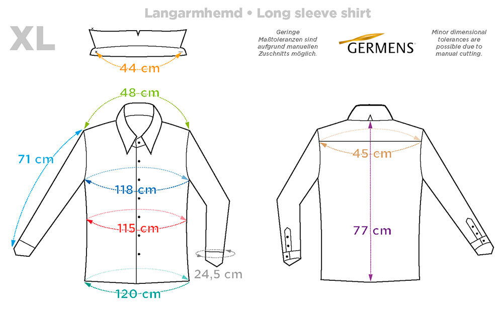 Größentabelle GERMENS Langarmhemd XL