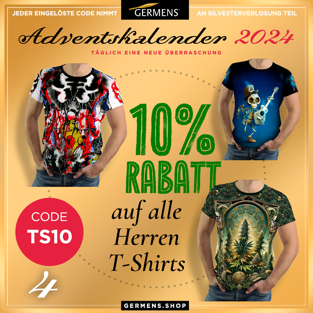 Adventskalender 2024 - Türchen 4. Dezember 2024 - 10 % Rabatt auf alle Herren T-Shirts von GERMENS artfashion