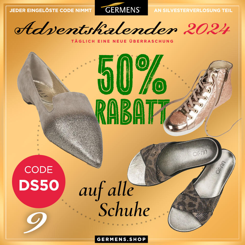 Adventskalender 2024 - Türchen 9. Dezember 2024 - 50 % Rabatt auf alle Schuhe