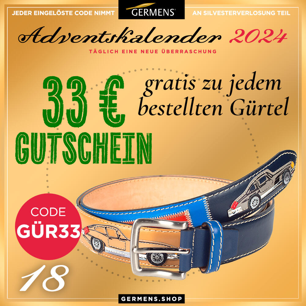 Adventskalender 2024 - Türchen 18. Dezember 2024 - 33 € Gutschein gratis beim Kauf eines Gürtels