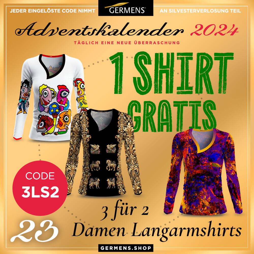 Adventskalender 2024 - Türchen 23. Dezember 2024 - 3 für 2 - Ein Damen Langarmshirt gratis beim Kauf von 2 Damen Langarmshirts