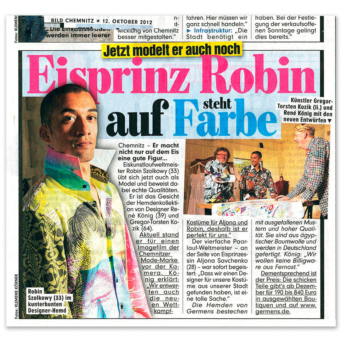 BILD Zeitung berichtet über Robin Szolkowy und GERMENS artfashion - 12. Oktober 2012