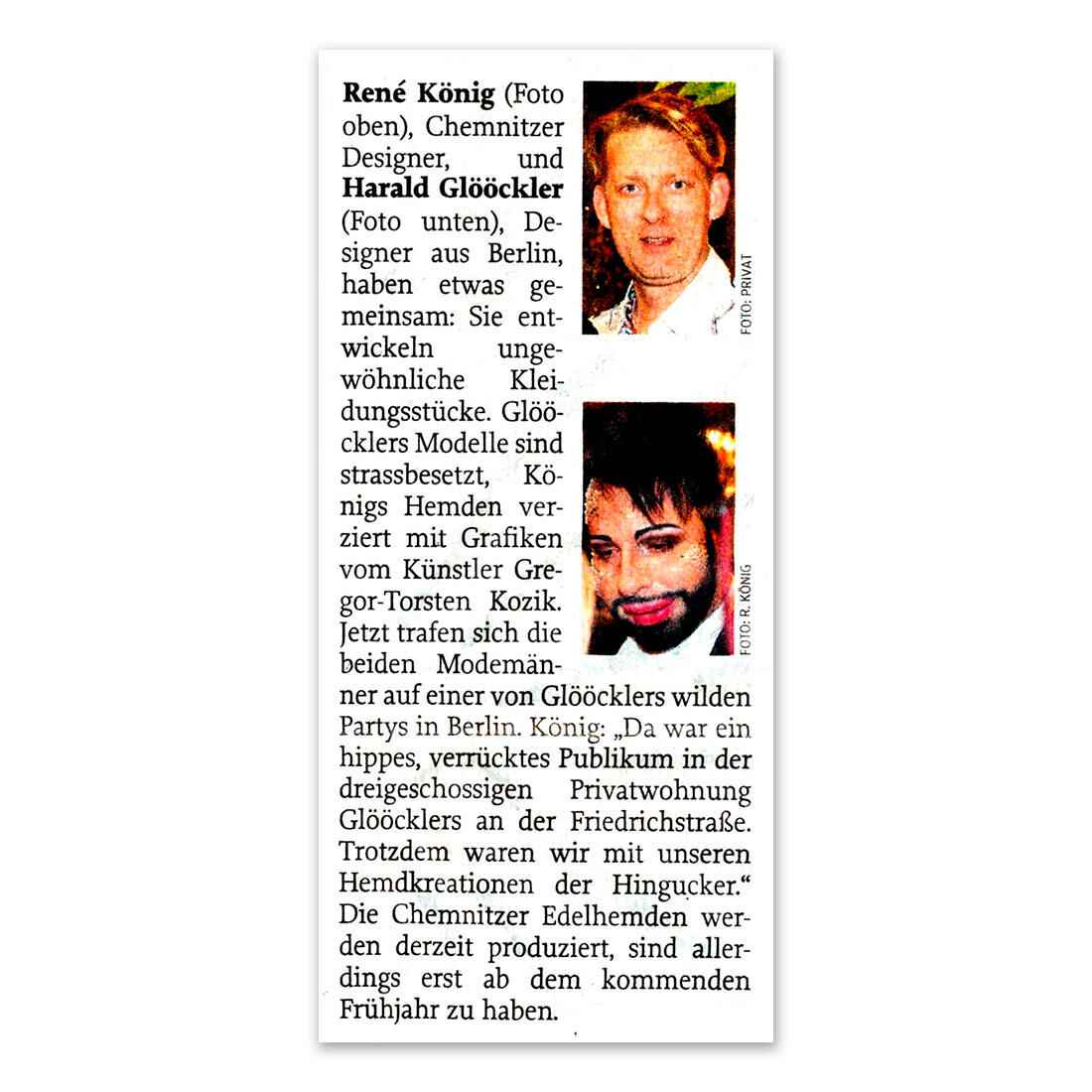 Freie Presse berichtet über René König, Gregor-T. Kozik und Harald Glööckler - 14. Dezember 2012