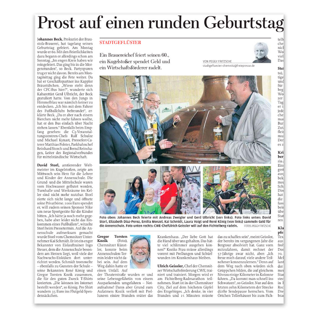 Freie Presse berichtet über Gregor-T. Kozik - 15. Juni 2013