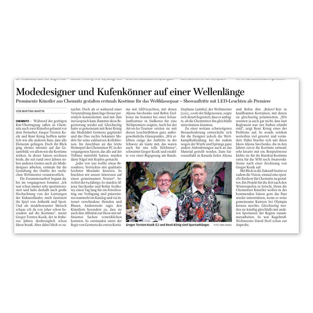 Freie Presse berichtet über GERMENS artfashion - 16. März 2013