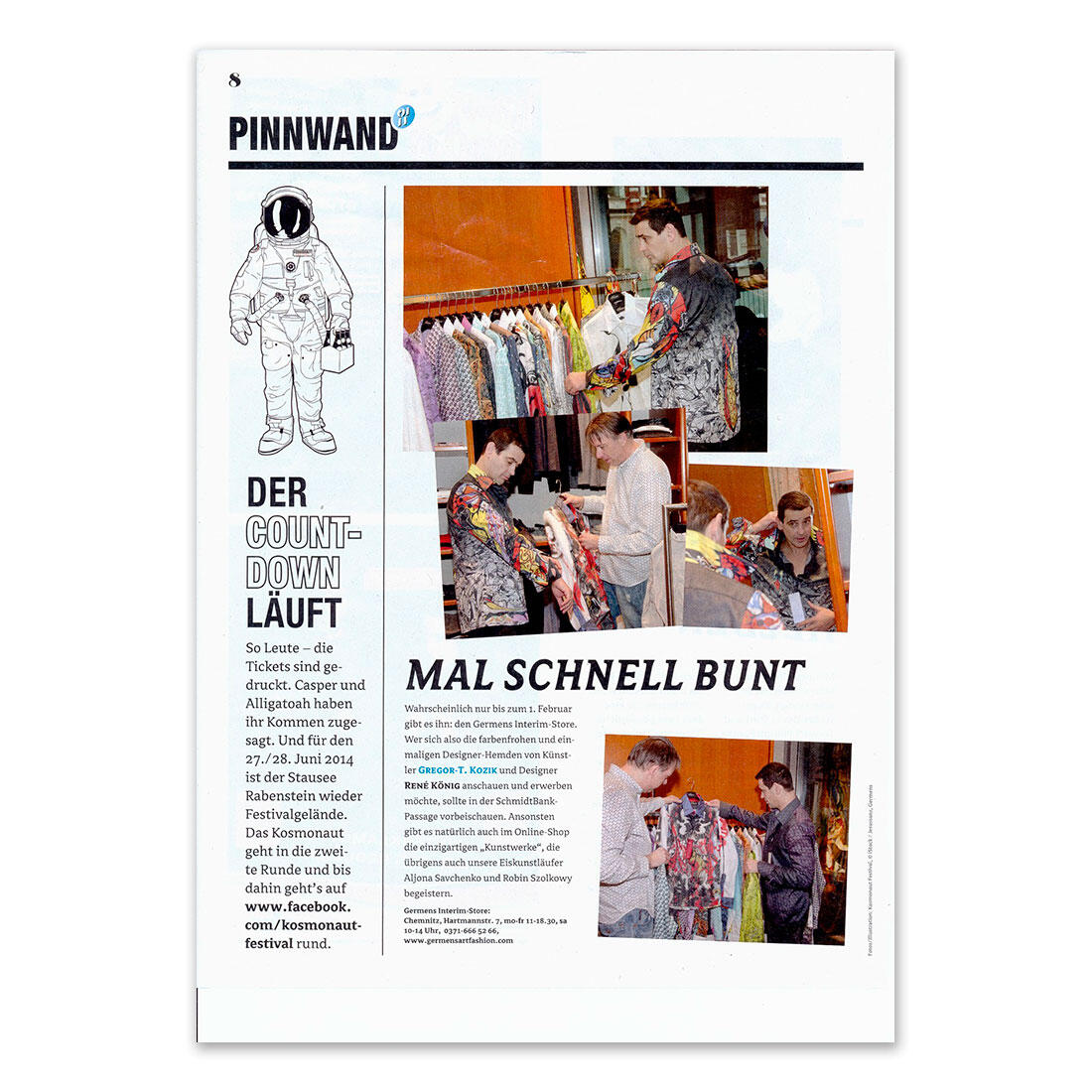 Stadtstreicher Magazin Chemnitz berichtet über GERMENS artfashion - Dezember 2013