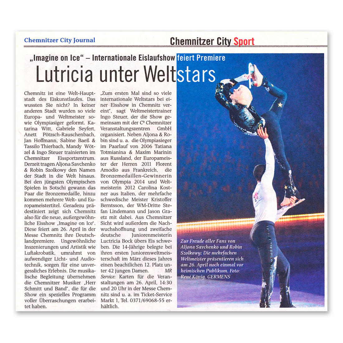 Chemnitzer City Journal berichtet über Aljona Savchenko und Robin Szolkowy - April 2014