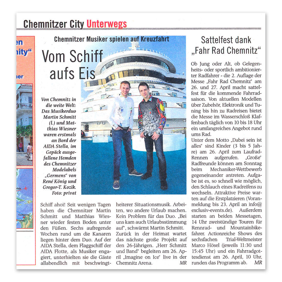 Chemnitzer City Journal berichtet über Musiker Martin Schmitt und Matthias (Mazze) Wiesner - April 2014