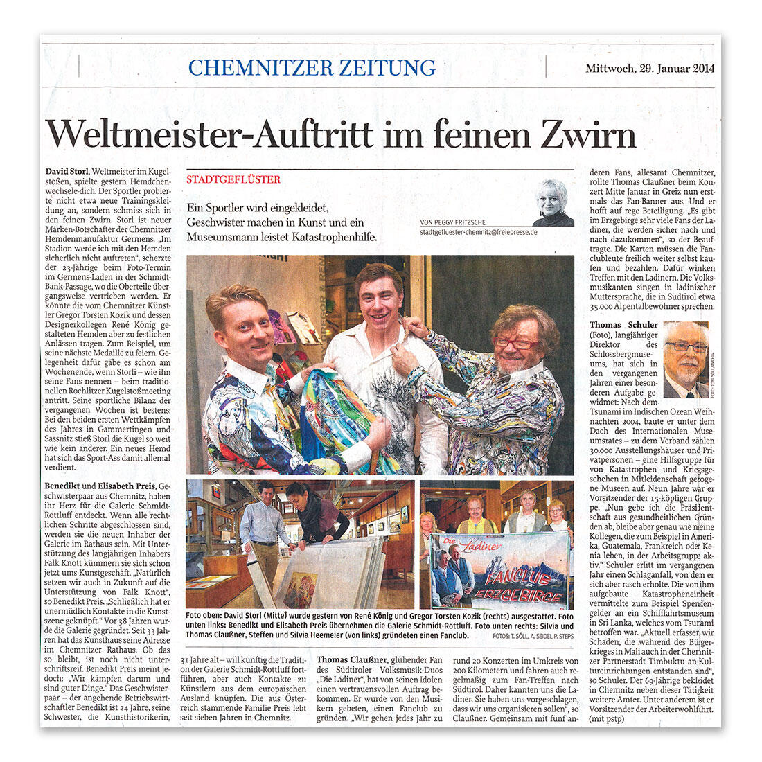 Freie Presse berichtet über Weltmeister David Storl und GERMENS - 29. Januar 2014