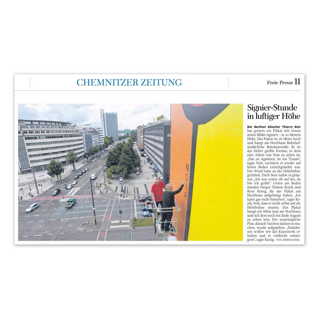 Freie Presse berichtet über Thierry Noir Riesenposter und GERMENS - 05. August 2014