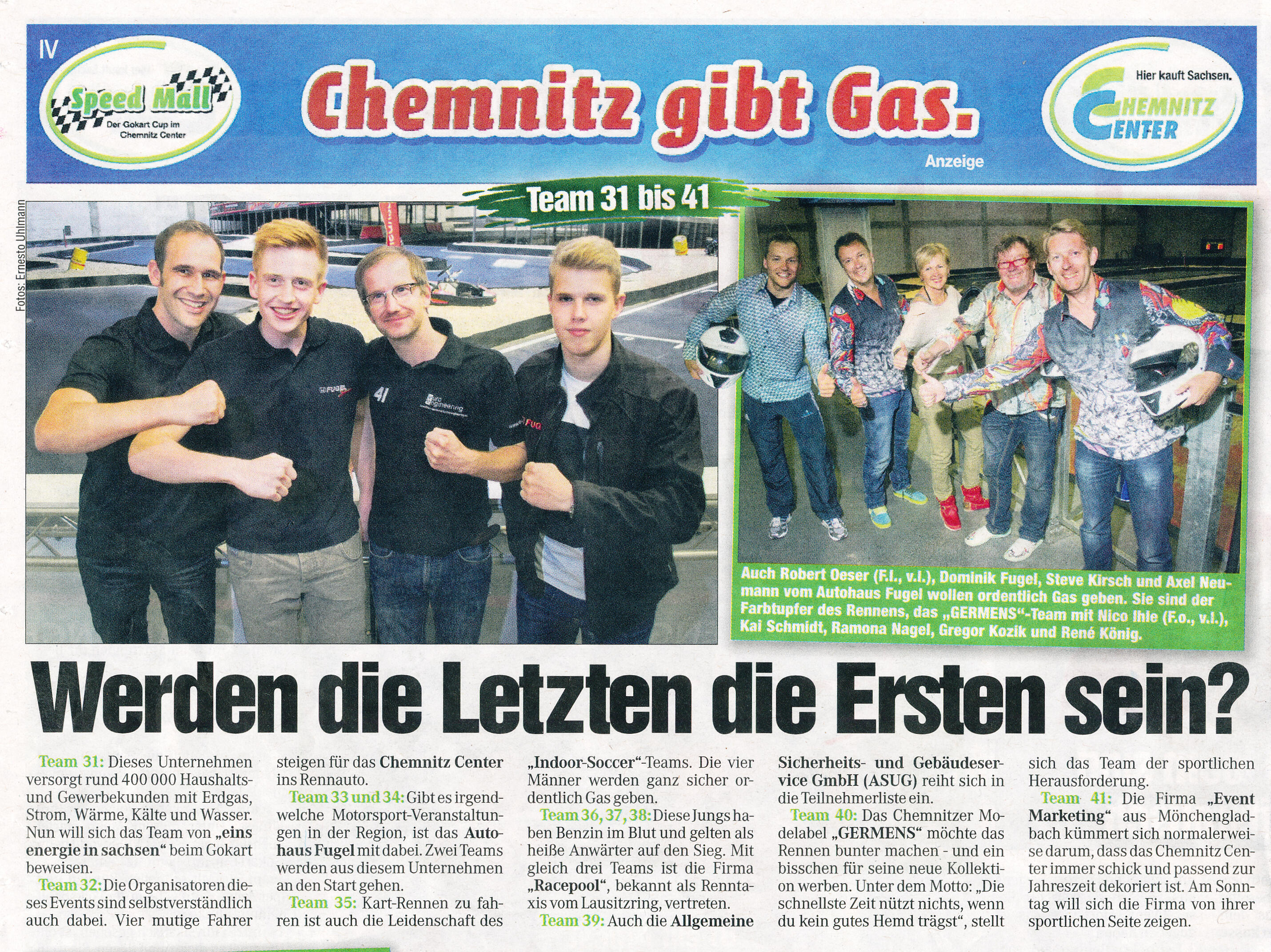 Morgenpost Chemnitz berichtet über ein GO Kart Rennen mit dem Team GERMENS - 03. September 2014