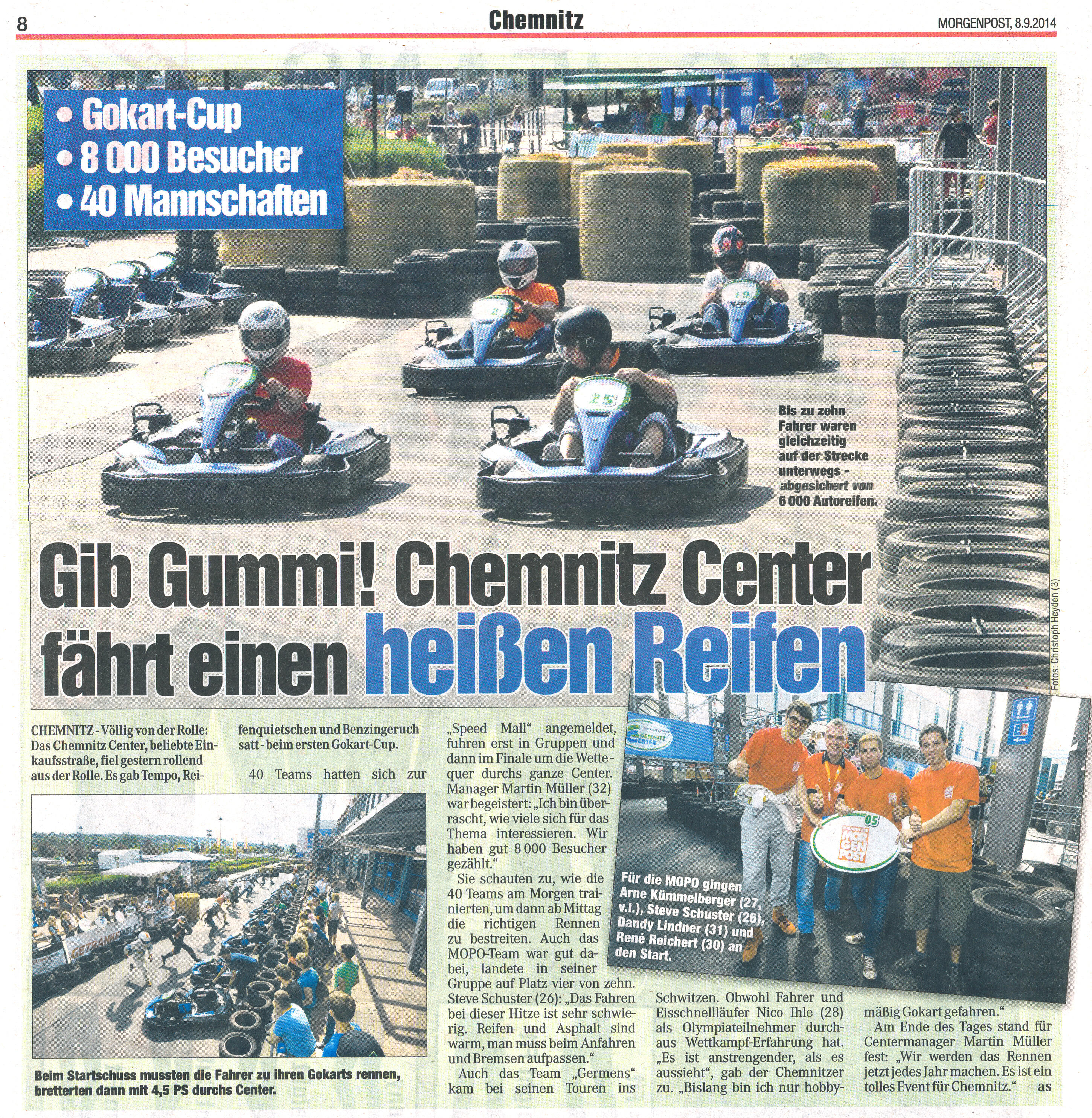 Morgenpost Chemnitz berichtet über ein GO Kart Rennen mit dem Team GERMENS und Nico Ihle - 08. September 2014