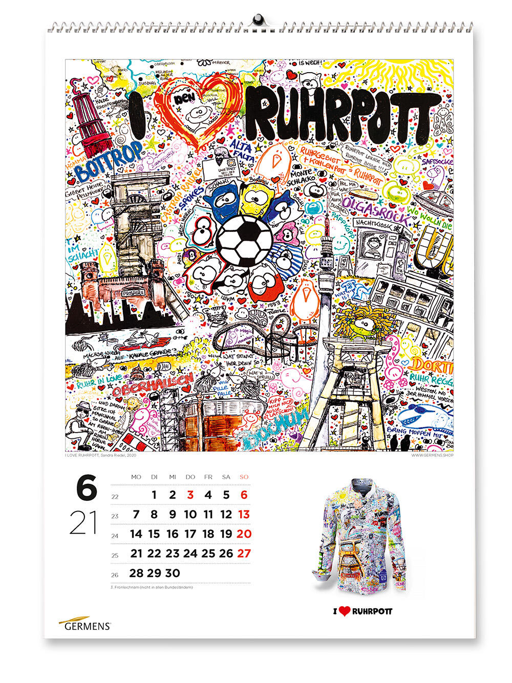 GERMENS art calendar - Juni 2021 - Langarmhemd I LOVE RUHRPOTT