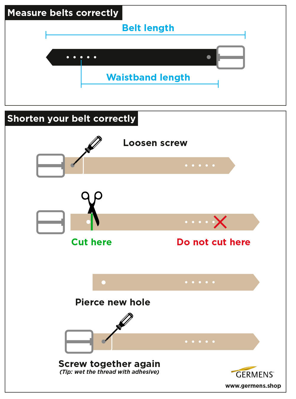 Correctly fitting and shortening men's belts