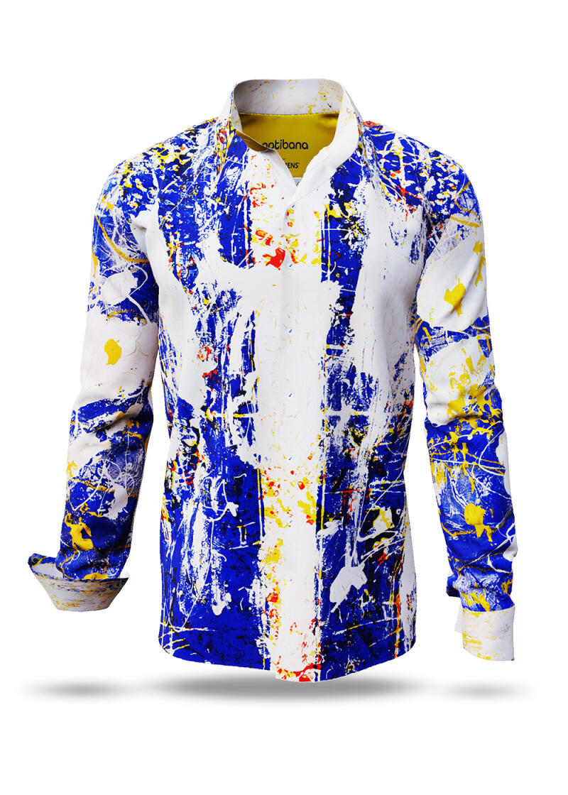 NOTIBANA - Blue white yellow long sleeve shirt - GERMENS artfashion - Unusual long sleeve shirt in 10 sizes - Made in Germany