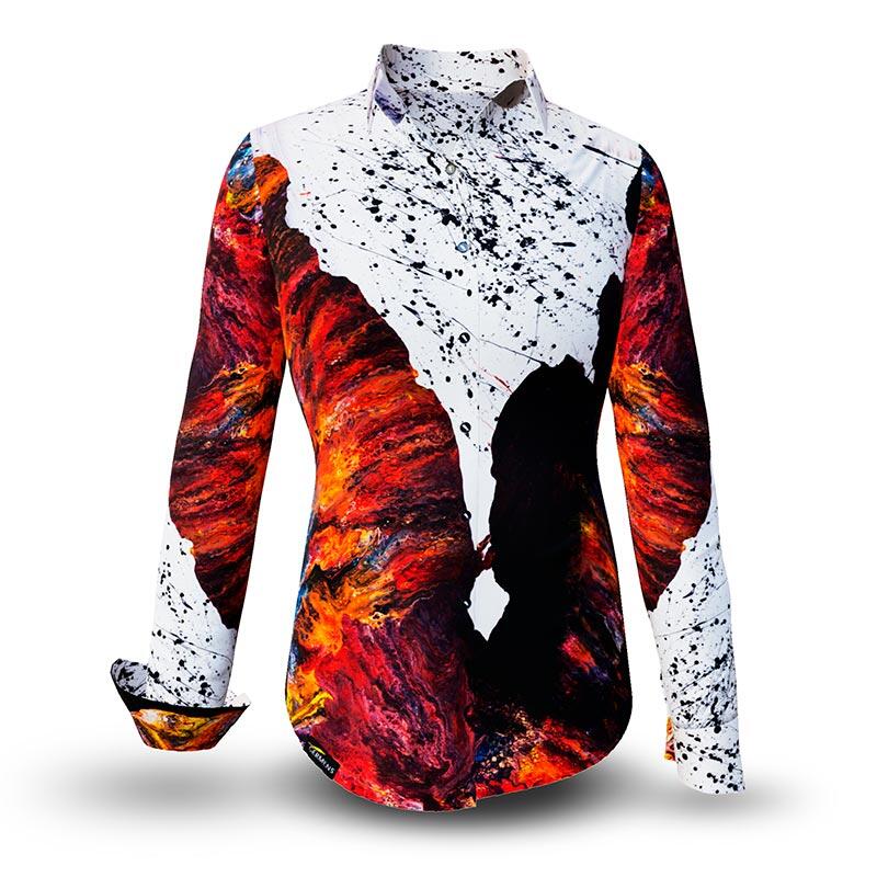 FIRE & ICE - Schwarz weiße Bluse mit Rot - GERMENS - 100 % Baumwolle - sehr gute Passform - Künstlerdesign - 99 Stück limitiert - 6 Größen von XS - XXL - Made in Germany