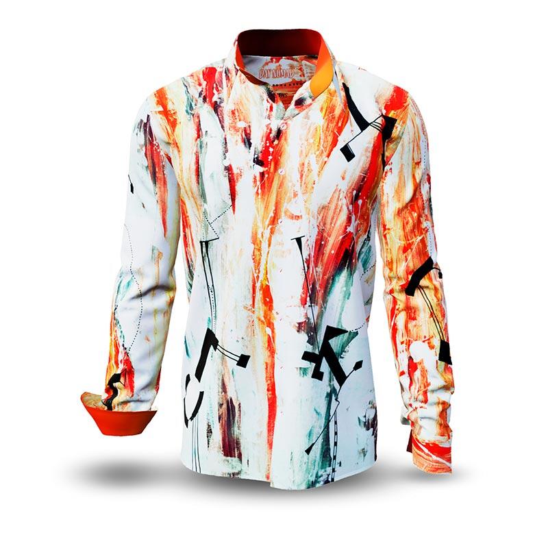 DAY NOMAD - White red black shirt - GERMENS artfashion - Unusual long sleeve shirt in 10 sizes - Made in Germany