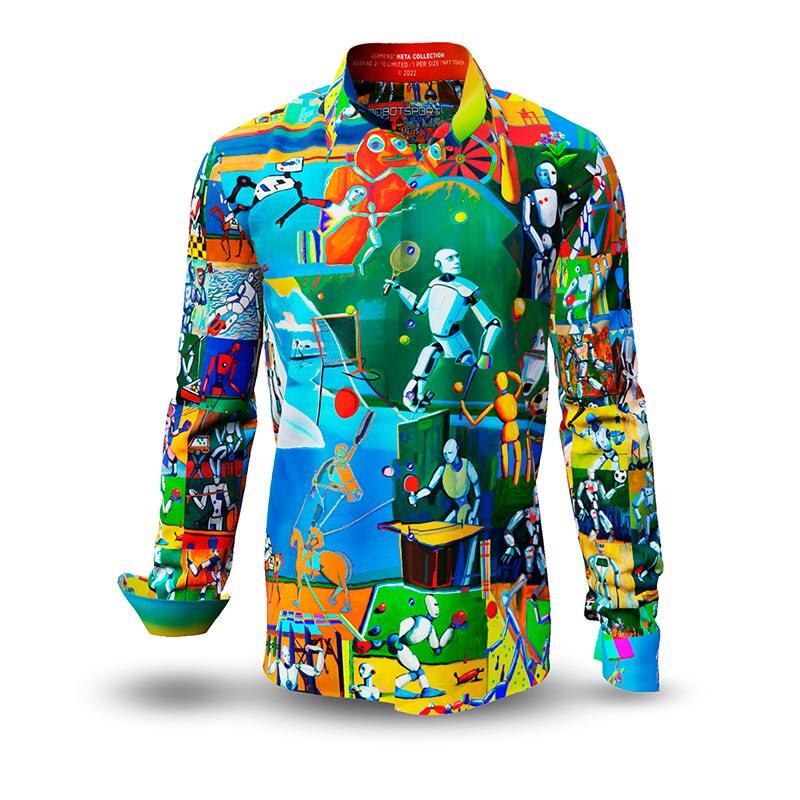 Discover Button Up Shirt SPORTY HUMAN ROBOTS - 100 % co