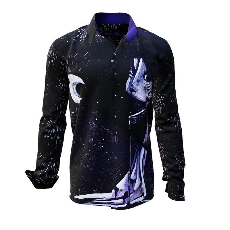 GAJA 73 - dark long sleeve shirt with figures - GERMENS artfashion - Unusual long sleeve shirt in 10 sizes - Made in Germany