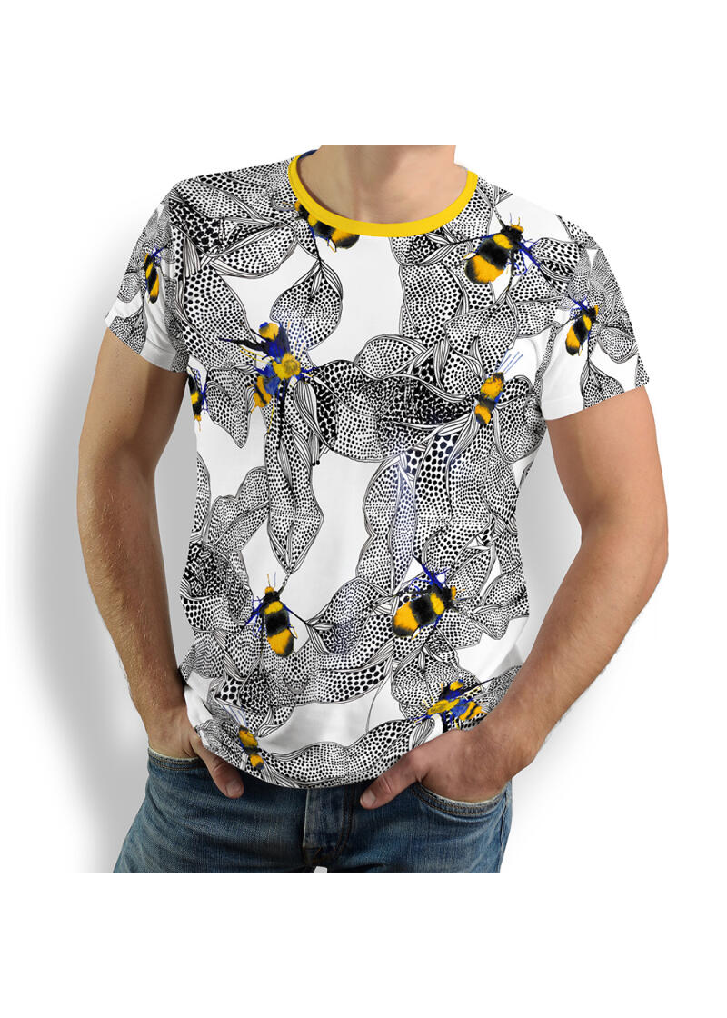 black white T-shirt men with colored bees BEENIUS - 100 % cotton - GERMENS artfashion - 8 sizes S-5XL