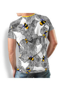 black white T-shirt men with colored bees BEENIUS - 100 %...