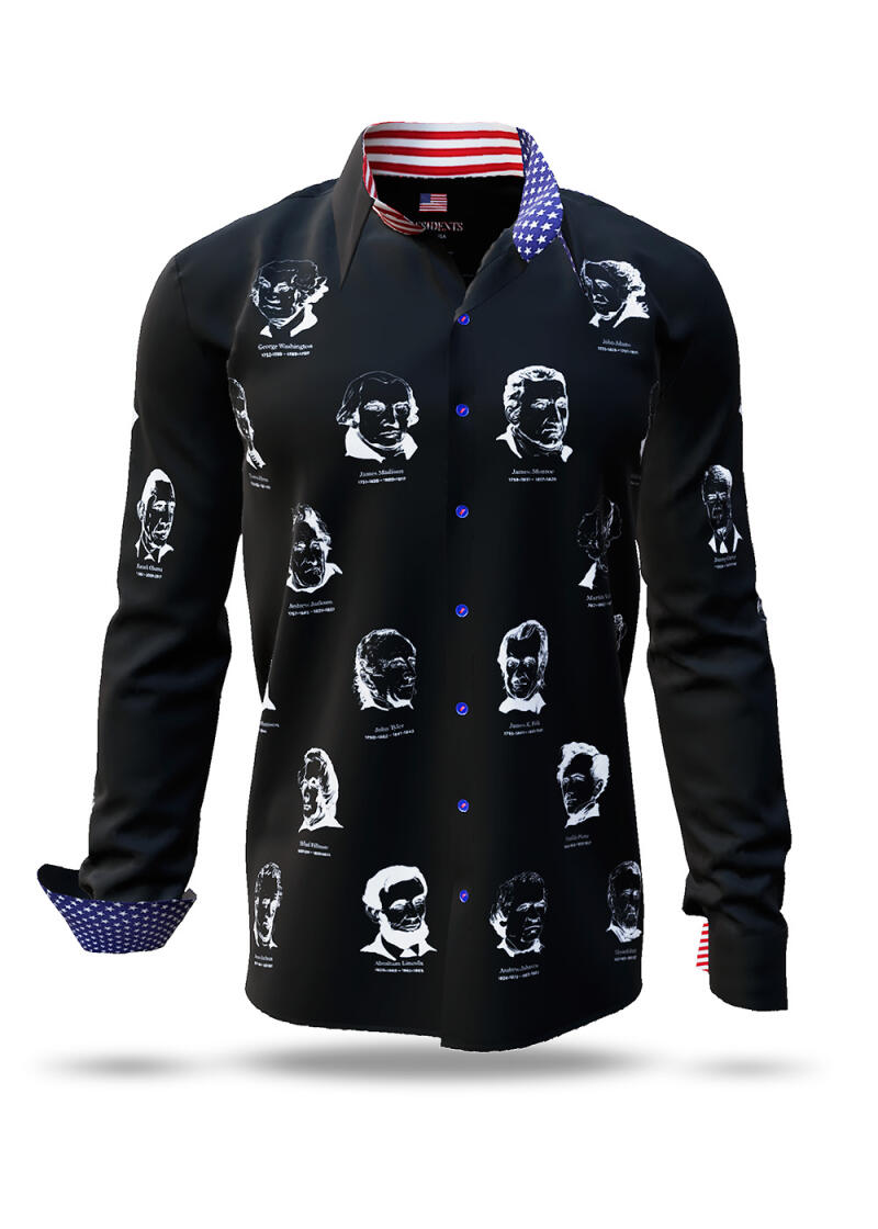 Discover the black shirts men PRESIDENTS OF THE USA with all US presidential portraits - 100 % cotton Made in Saxony