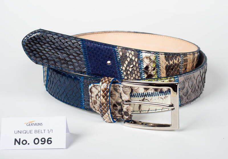 Blue gray leather belt python leather men s belt No. 096