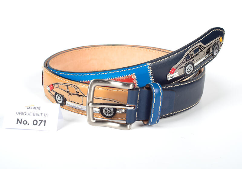 Vintage car race Mille Miglia leather belt for men - Unique No. 071