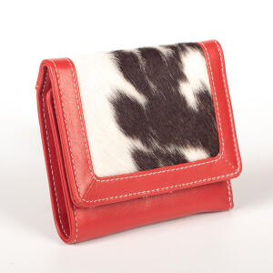 Red wallet for men and women with calf hair DUBLIN and...