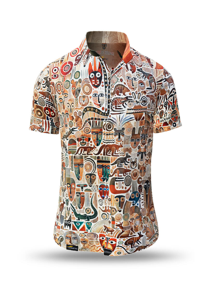 beige summer shirt for men OUTBACK ESSENCE by GERMENS artfashion with motifs of the outback in Australia - 100 % cotton