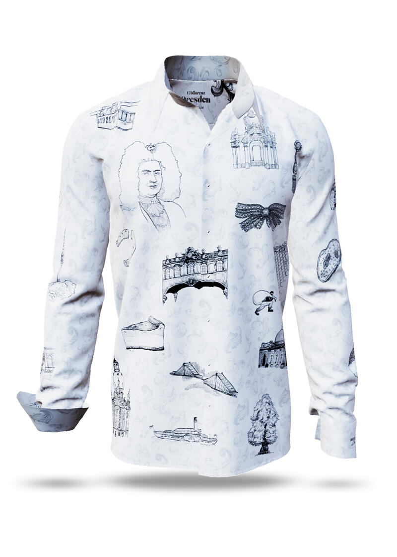 ELBFLORENZ DRESDEN DAYDREAM - schwarz weißes Hemd Herren mit Dresden Motiven - 100 % Baumwolle