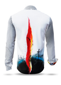 HERZBLUT - White men´s shirt with colored artists...