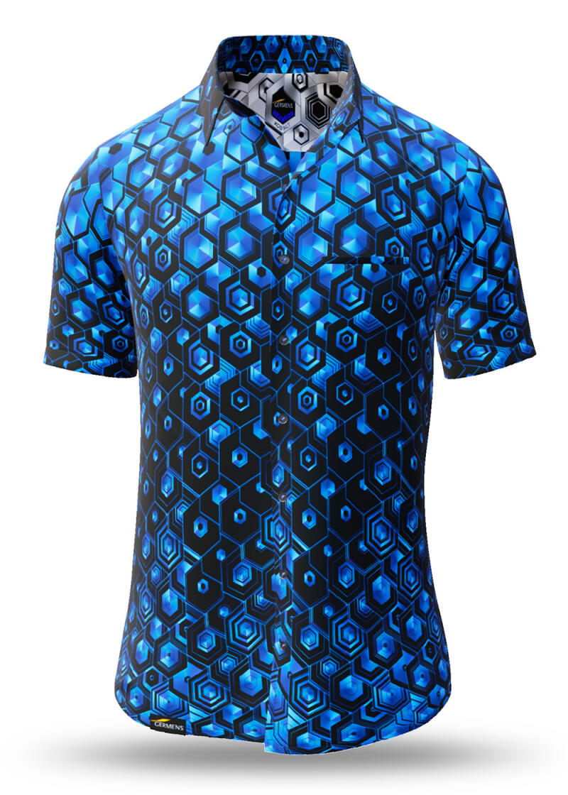 Summer button shirt HEXAGON KOBALT - GERMENS