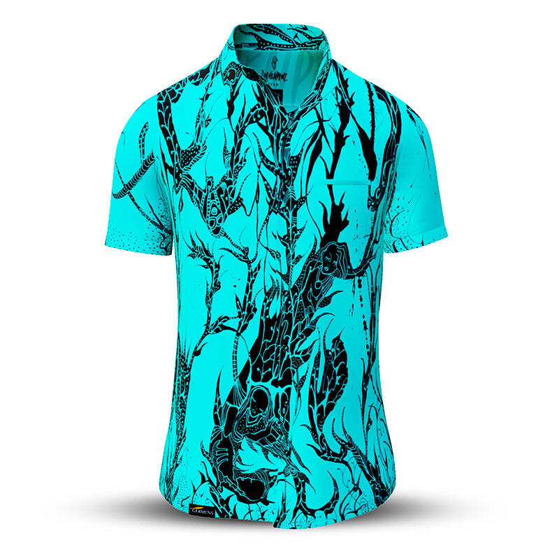 Button up shirt for summer DORNENPRINZ CYAN - GERMENS